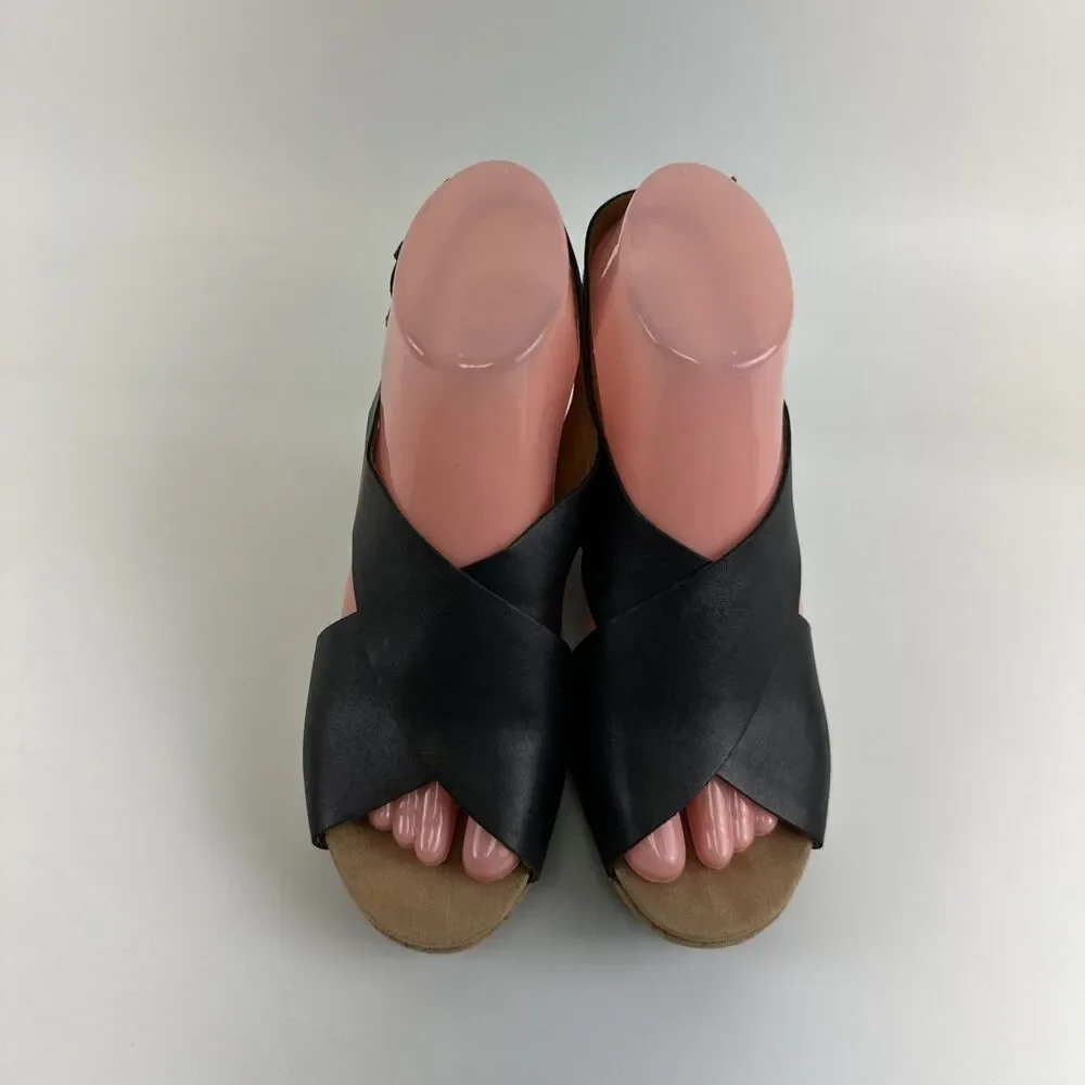 Rockport Cobb Hill Slingback Heel Sandal Black Leather Buckle Womens‎ 6.5 Wide